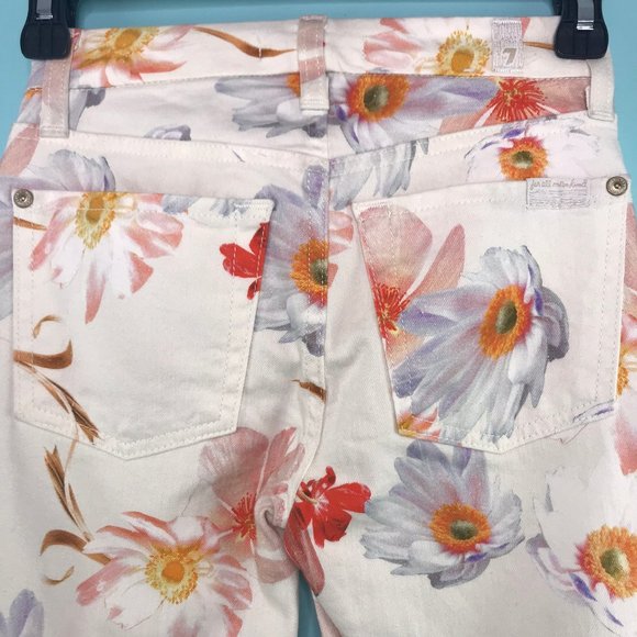 NWOT 7 For All Mankind Floral White Pants Size 23 - Picture 5 of 6